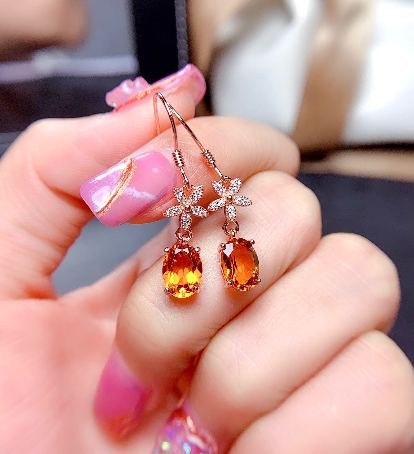 New Natural Citrine Earrings With Clean Crystals And Good Color