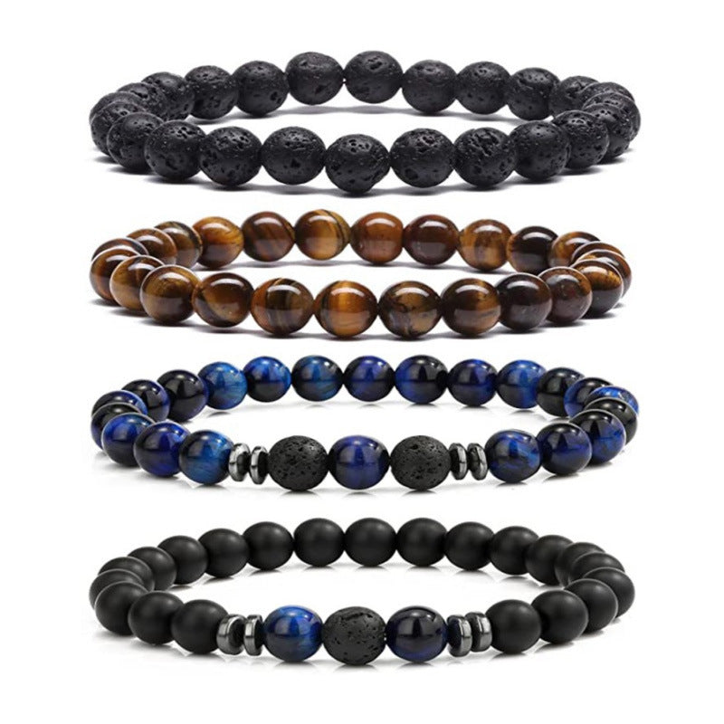 Volcanic Rock Bracelet Ornament Fashion Simple Tigereye Blue Gold Agate Bracelet Suit