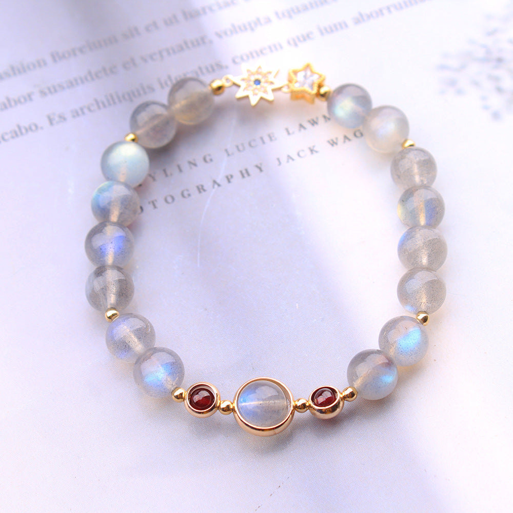 Natural Grey Moonstone Garnet Fashion Women Bracelet