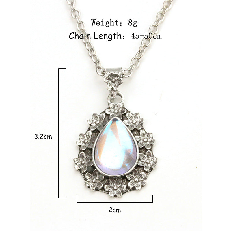 Bohemian Vintage Flower Moonstone Pendant Women Necklace