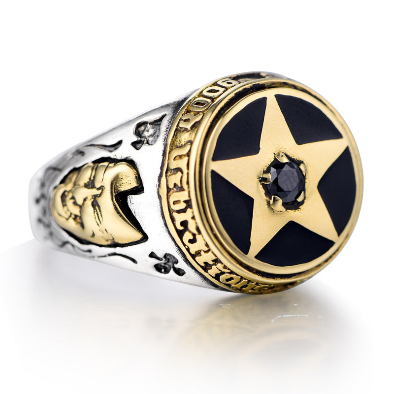 Five-pointed Star Thai Silver And Black Agate Men Ring