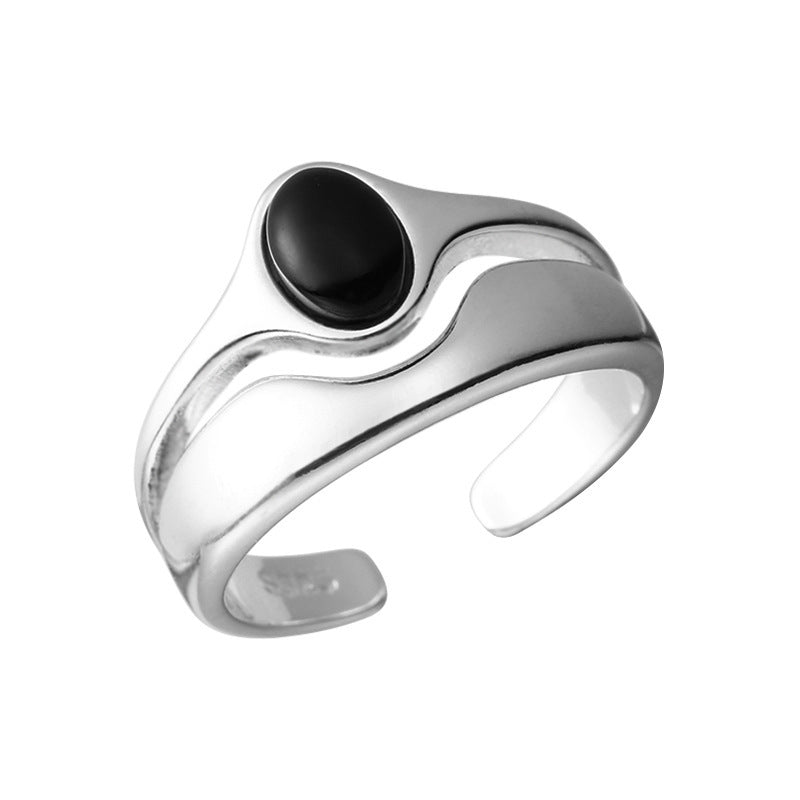 Women's Double-layer Black Agate Ring