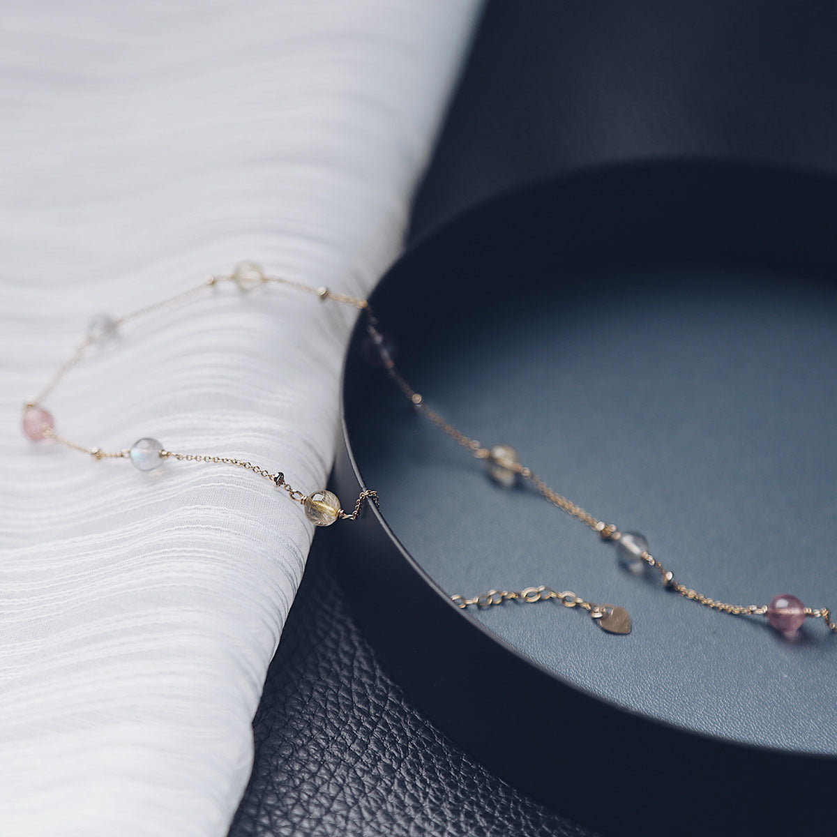 Rainbow Double Layer Rose Quartz Bracelet Women Strawberry Crystal