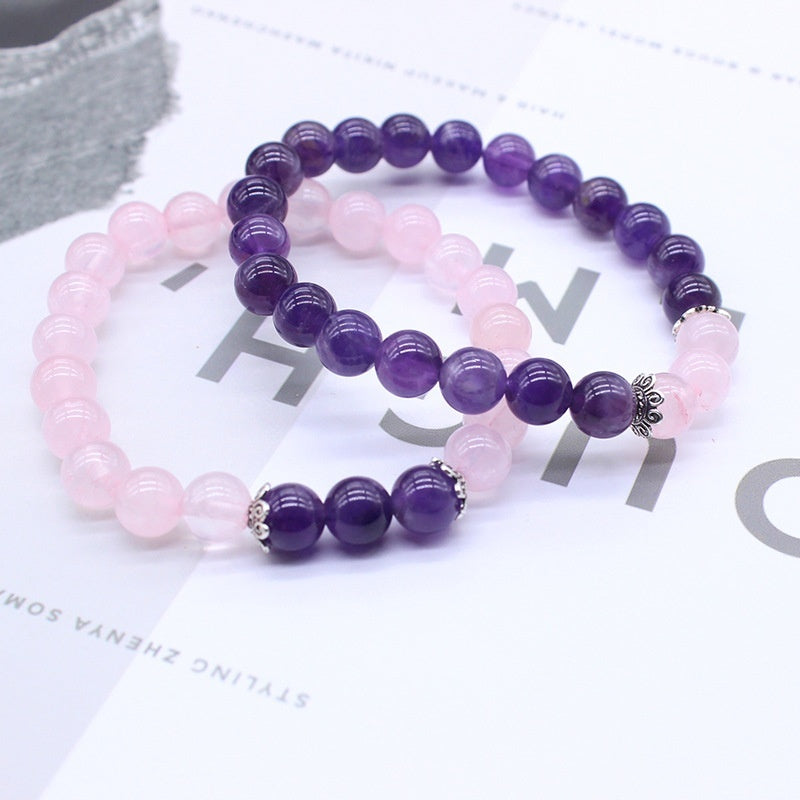 Natural Stone Amethyst Pink Crystal Lotus Bracelet For Women