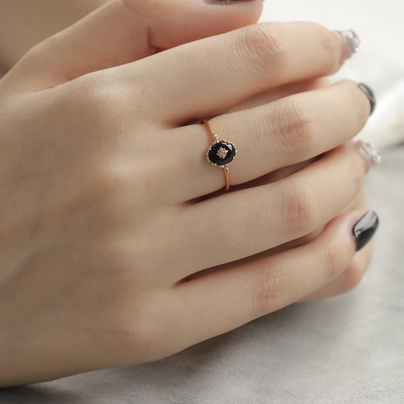 Inlaid Black Agate Ring Women Ins Mild Luxury Retro Niche