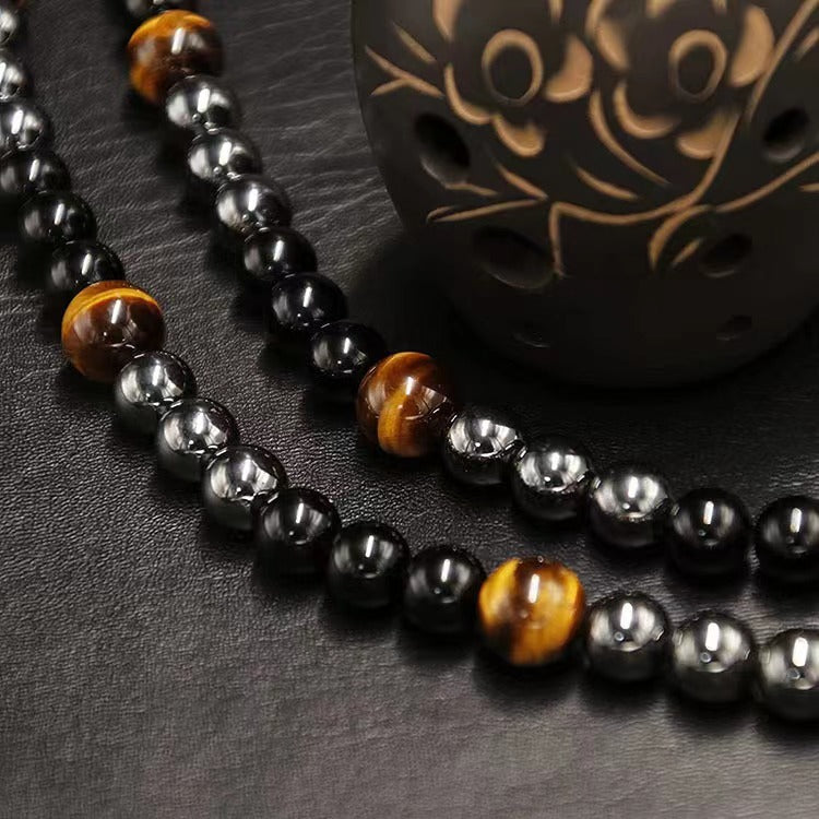 Tigereye Hematite Obsidian Triple Protection Women Men Necklace