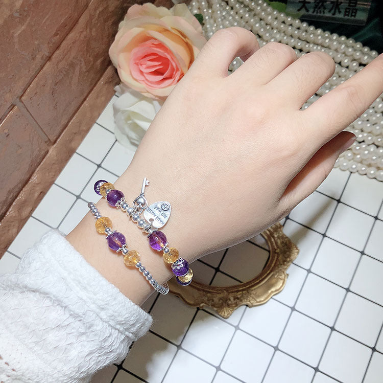 Citrine Amethyst Double-layer women Bracelet