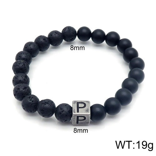 Volcanic Rock 26 English Letter Stainless Steel Bracelet Fashion Agate Bead Bracelet