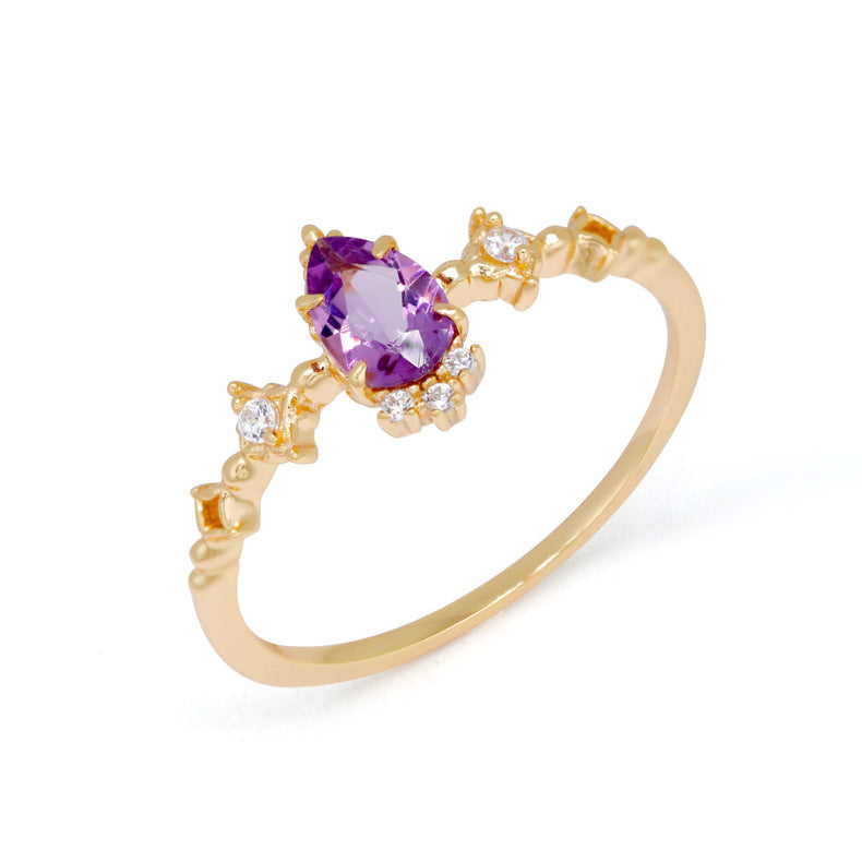 S925 Gold Plated Amethyst Ring