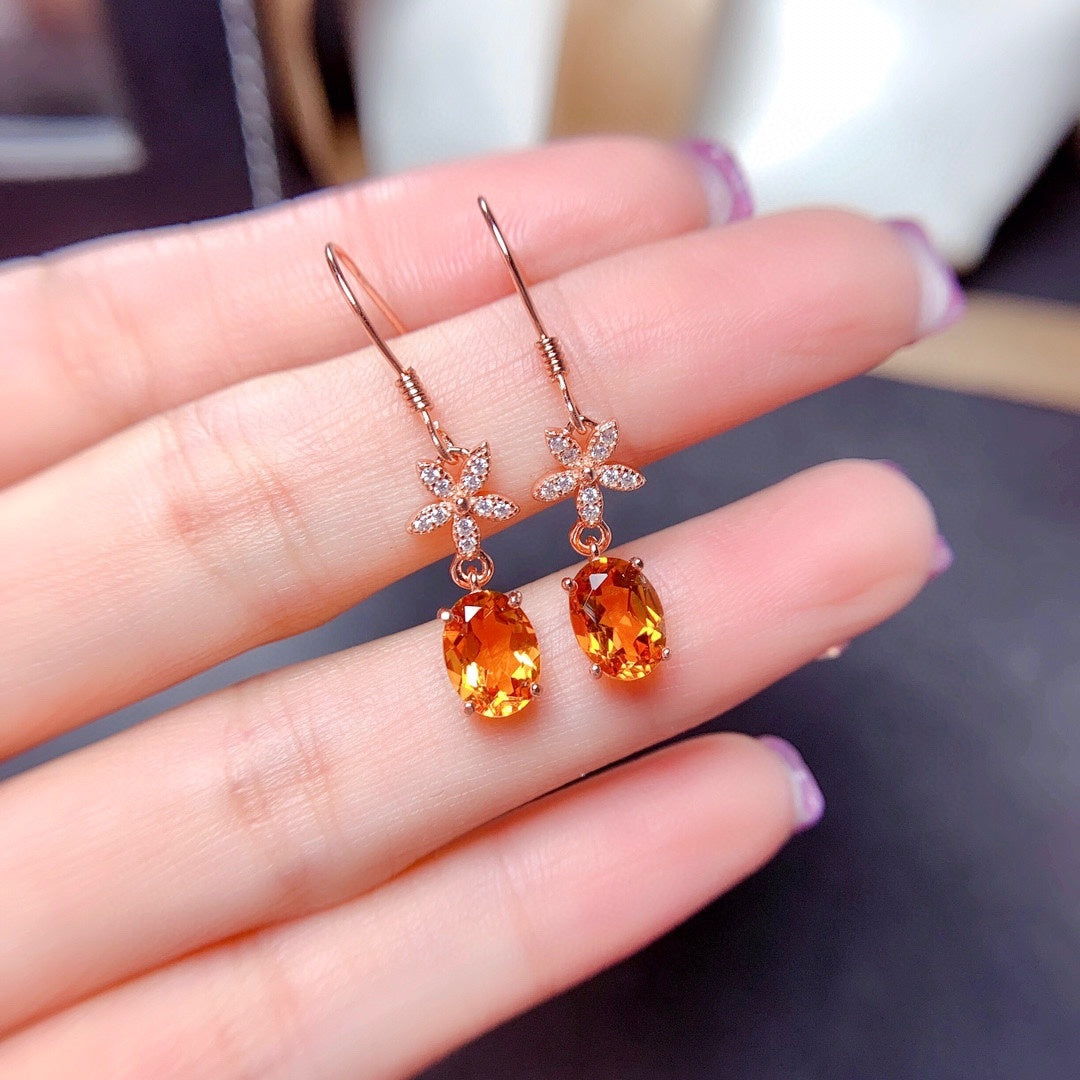 New Natural Citrine Earrings With Clean Crystals And Good Color