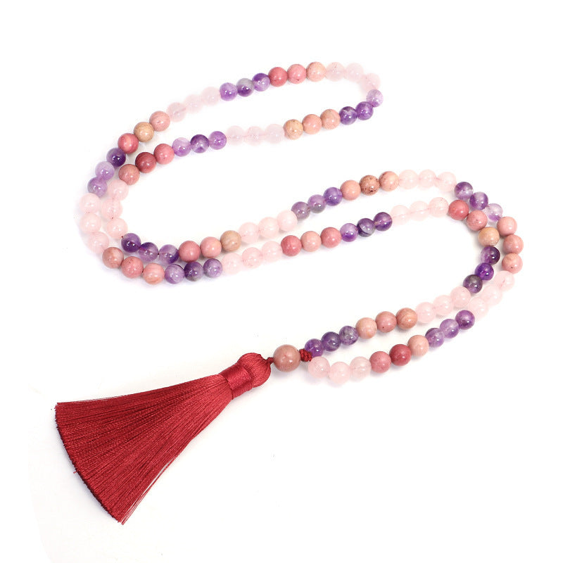 Crystal Amethyst Long Tassel Women Necklace Bracelet