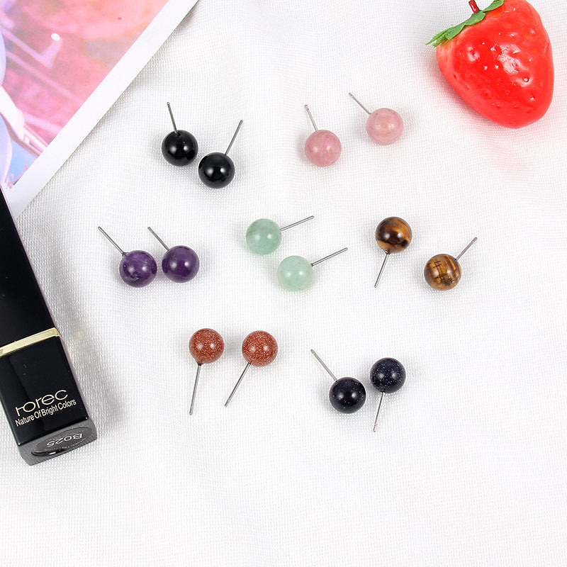 Round Natural Agate Stone Stud Women Earrings